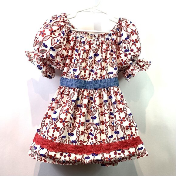 Matilda Jane Girls Dress Red White Blue Puff Sleeves Tie Waist Cotton Sz 10 - Picture 1 of 6